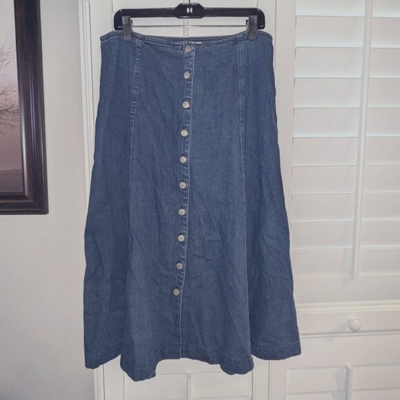 Jones New York Long Button Front Maxi A-Line Full Medium Wash Denim Jean Skirt - Picture 1 of 2
